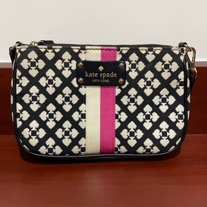 Kate Spade wristlet - black, white and pink.